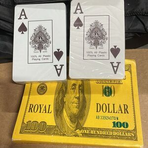 Playing Cards $100 Bill Design, all-plastic 2-decks NEW in Box